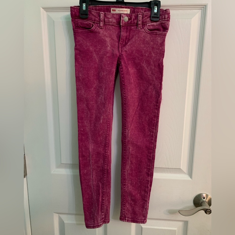 Cranberry Stone Washed Levi’s 710 Super Skinny Girls Jeans Size 7